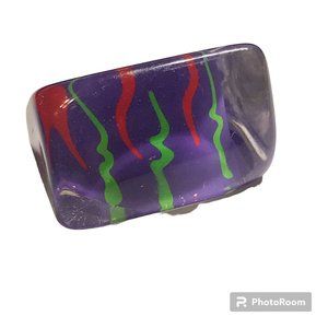 Vintage Lucite Acrylic Ring Size 7 Retro Abstract Hand Painted Green Purple Red